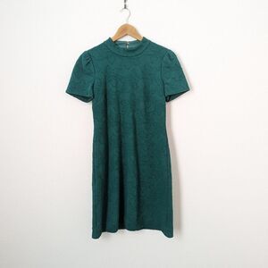 Lilly Pulitzer dark Hosta Green knit pucker jacquard cutout mockneck mini dress